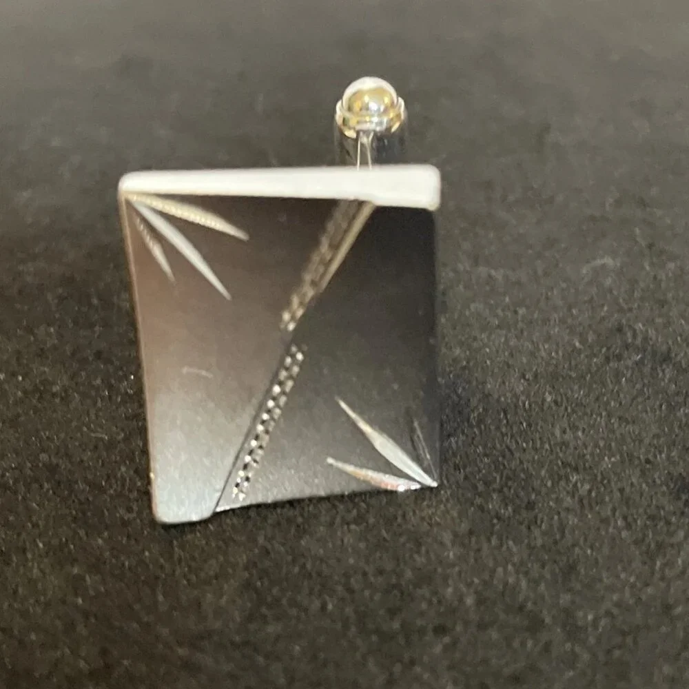 Silver Tone Square Etched Cufflinks Men's Vintage Formal Wear Bullet Back